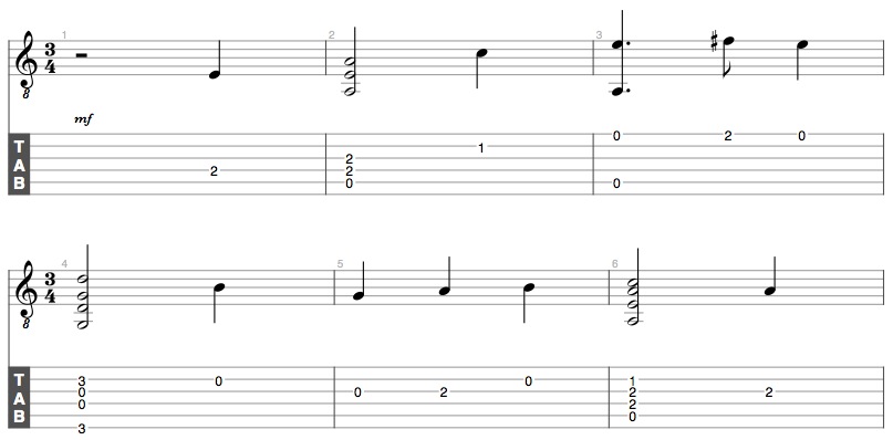greensleeves - sample of tabs and notes