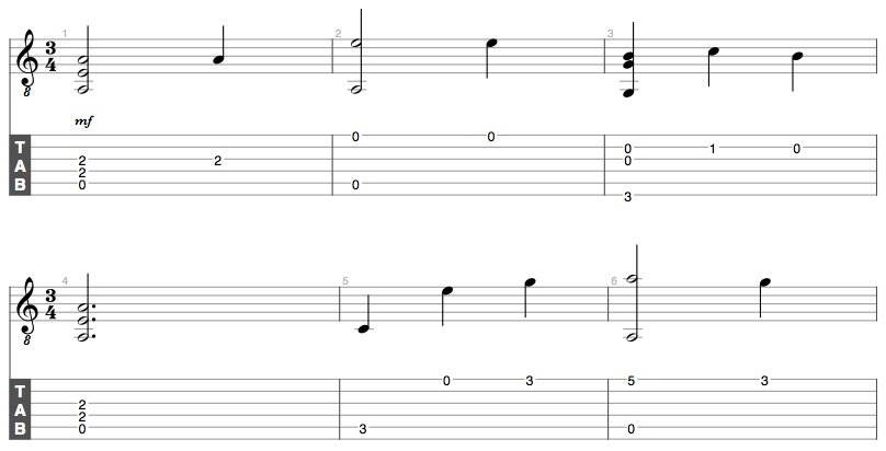 scarborough fair - sample of tabs and notes